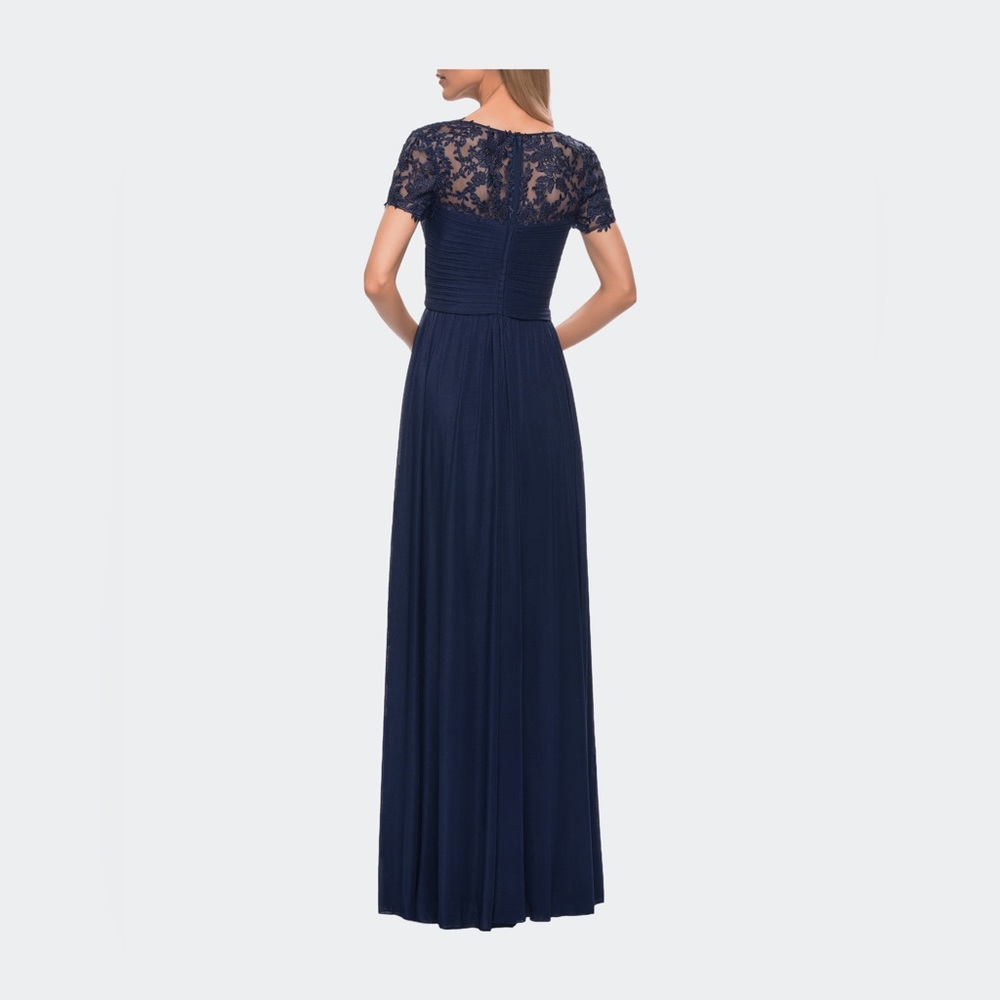 NET La Femme Ruched Jersey Short-Sleeve Gown Navy SIZE 10
